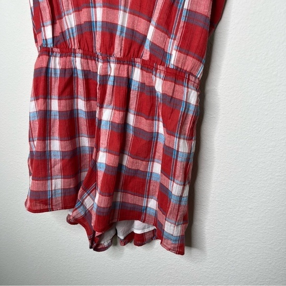 Blue Life Hope Romper 100% Cotton Low Back Gingham Red Blue Size Medium NWT - Picture 9 of 16